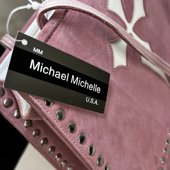 Western Studded Pink Suede Genuine Leather Shoulder Bag - Picture 7 of 13